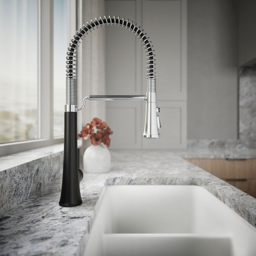 KOHLER 23765-CBL Tone Semi-Professional Kitchen Faucet, Matte Black/Polished Chrome