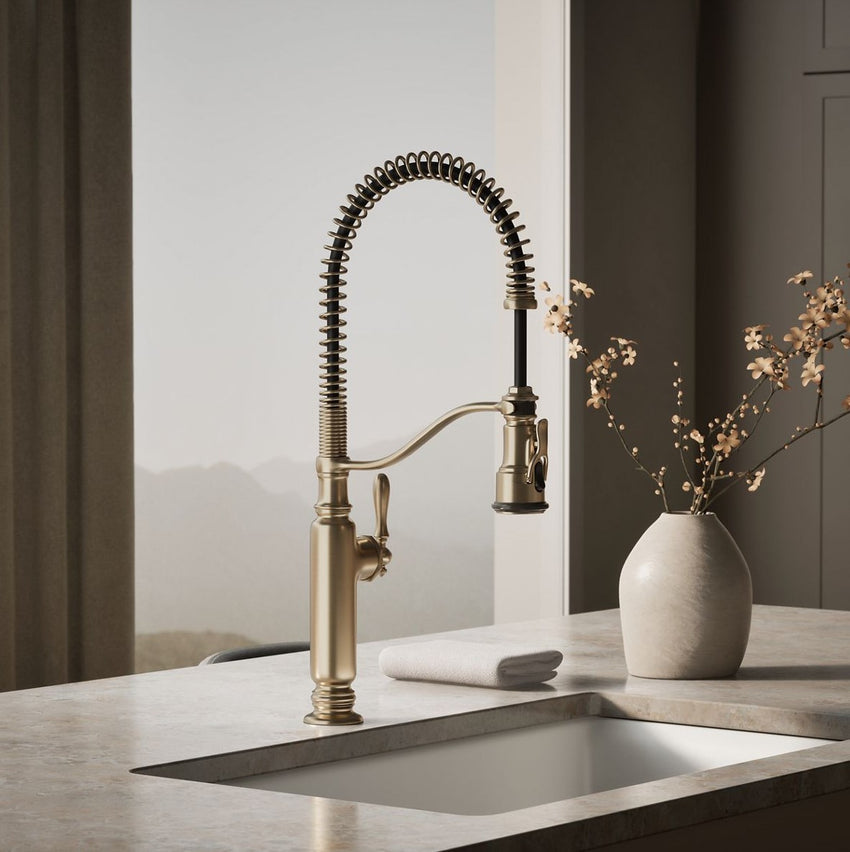 KOHLER K-77515-BV Tournant Semi-Professional Pull-Down Kitchen Sink Faucet, Commercial Kitchen Faucet with Pull-Down Sprayer, Vibrant Brushed Bronze