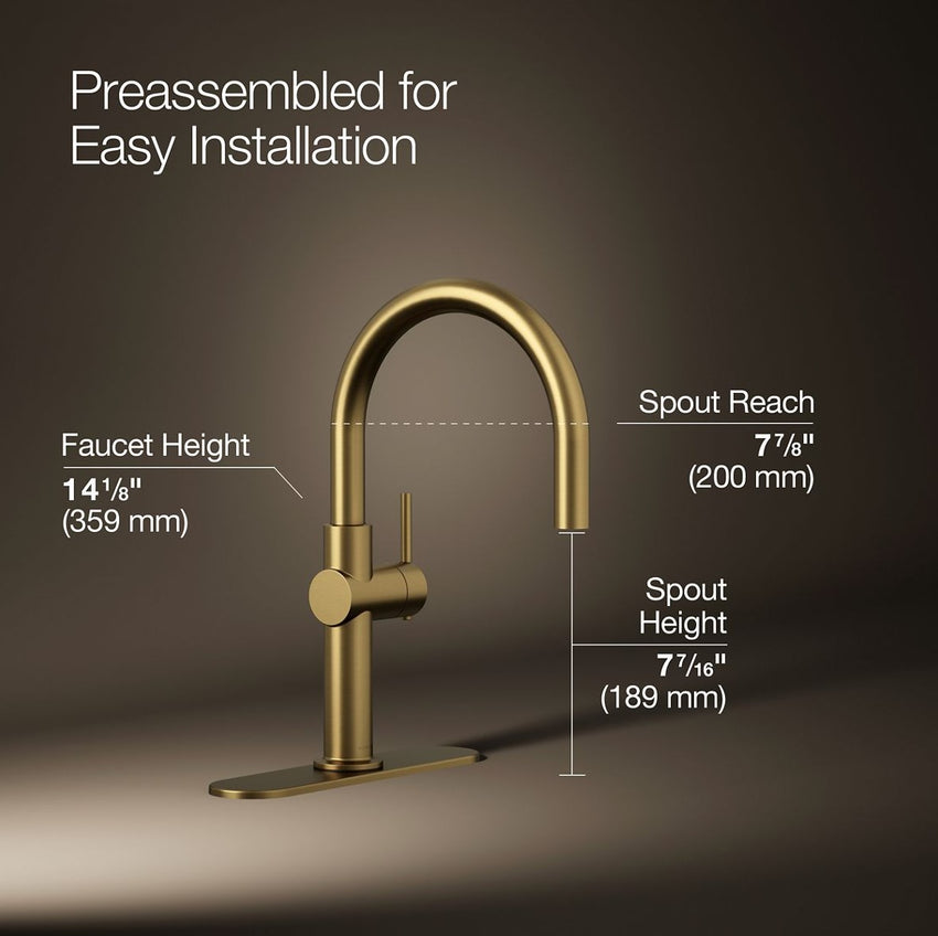 KOHLER 22975-2MB Crue Bar Faucet, Kitchen Bar Faucet for Sink, Vibrant Brushed Moderne Brass